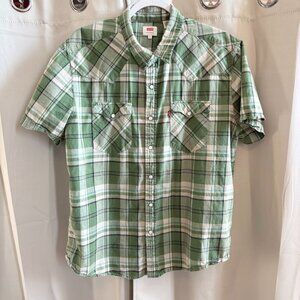 Levis Mens Western Shirt‎ Size XL Green Pearl Snap Up Plaid Cowboy Ranch 18984